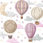 Naklejki na ścianę dla dzieci Balony Chmurki Róż