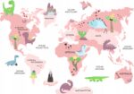 Naklejka Mapa Świata 8 Dinozaury dla dzieci