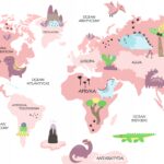 Naklejka Mapa Świata 8 Dinozaury dla dzieci