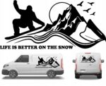 Naklejka na Samochód Kamper Bus Przyczepę Kempingową Snowboard Góry