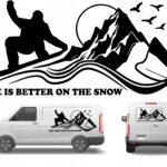 Naklejka na Samochód Kamper Bus Przyczepę Kempingową Snowboard Góry