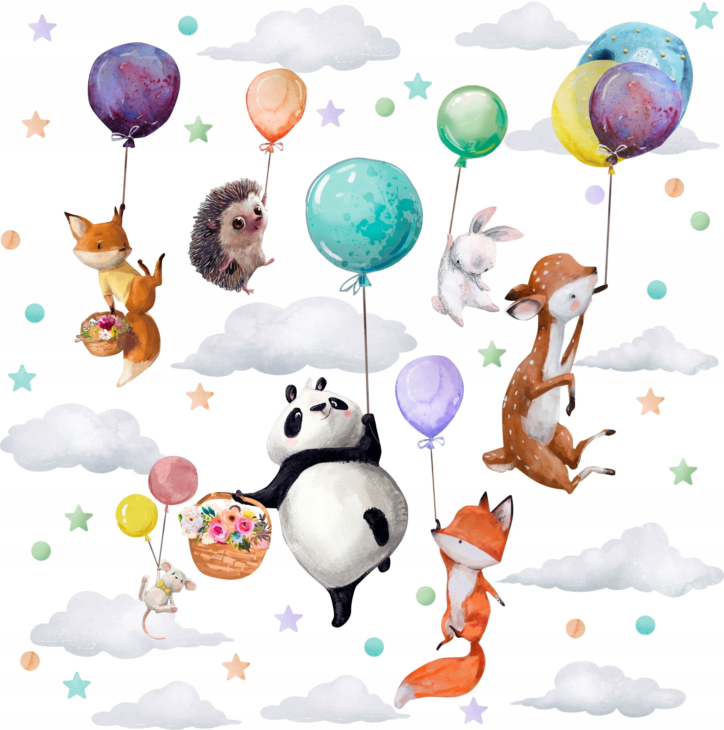 527c4a7d4f379d3599c6bc7e1d2a Naklejki na ścianę dla dzieci Zwierzątka i Balony Kolorowe Wesołe - obrazek 1