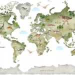 Naklejki na ścianę dziecięca Mapa Świata Dinozaury