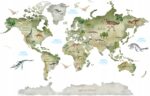 Naklejki na ścianę dziecięca Mapa Świata Dinozaury