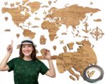 Mapa Świata Drewniana Dekoracja na ścianę nowoczesna PREMIUM DĄB