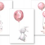 Zestaw plakaty A4 Króliczki Balony