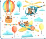 Naklejki na ścianę dla dzieci BALON SAMOLOT MISIE KRÓLIKI pastelowe - obrazek 4