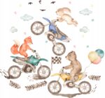 Naklejki dla dzieci na ścianę Zwierzęta Motocykle