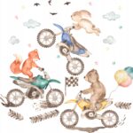 Naklejki dla dzieci na ścianę Zwierzęta Motocykle