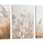 Obrazy na płótnie na ścianę do salonu Boho Trawa Pampasowa TRYPTYK 60x120
