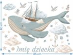 Naklejki na ścianę dla dzieci Wieloryb Statek Chmurki Morskie Imię - obrazek 4