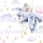 Naklejki na ścianę dla dziewczynki Sowa Chmurki Gwiazdki z Imieniem Różowe