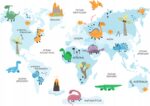 Naklejka Mapa Świata 7 Dinozaury dla dzieci