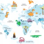 Naklejka Mapa Świata 7 Dinozaury dla dzieci