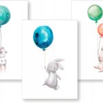 Zestaw 3 plakaty dziecięce P1 Króliczki Balony