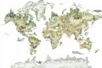 Naklejka na ścianę dziecięca DUŻA Mapa Świata Zwierzęta Pastelowe