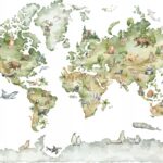 Naklejka na ścianę dziecięca DUŻA Mapa Świata Zwierzęta Pastelowe